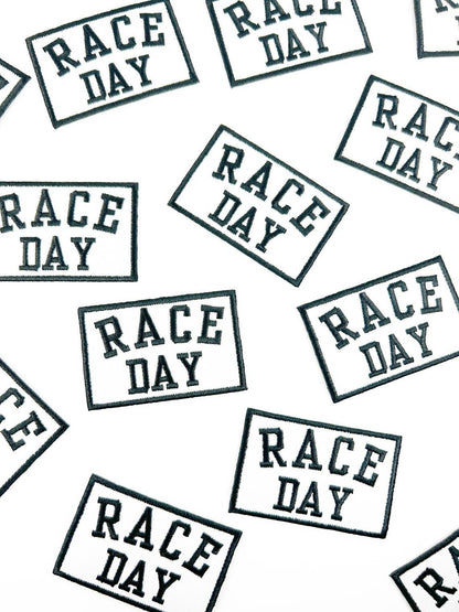 Race Day Embroidered Iron-On Patch  Car Race, Fundraiser, 5K