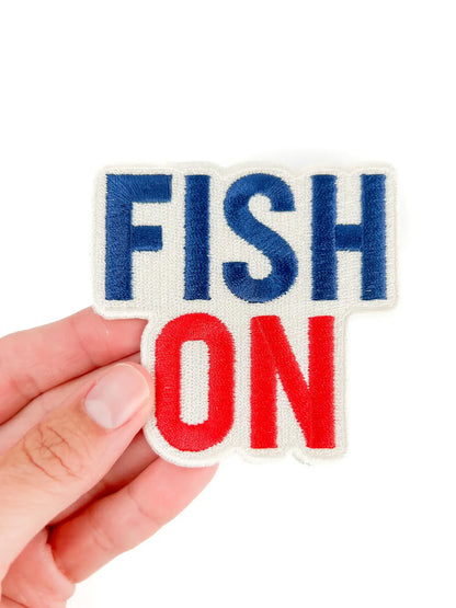 Fish On Patch – Patriotic Embroidered Iron On for Anglers