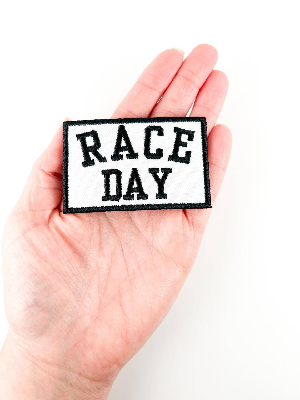 Race Day Embroidered Iron-On Patch  Car Race, Fundraiser, 5K