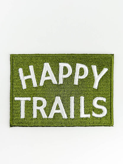 Happy Trails Embroidered Iron-On Patch Green and White
