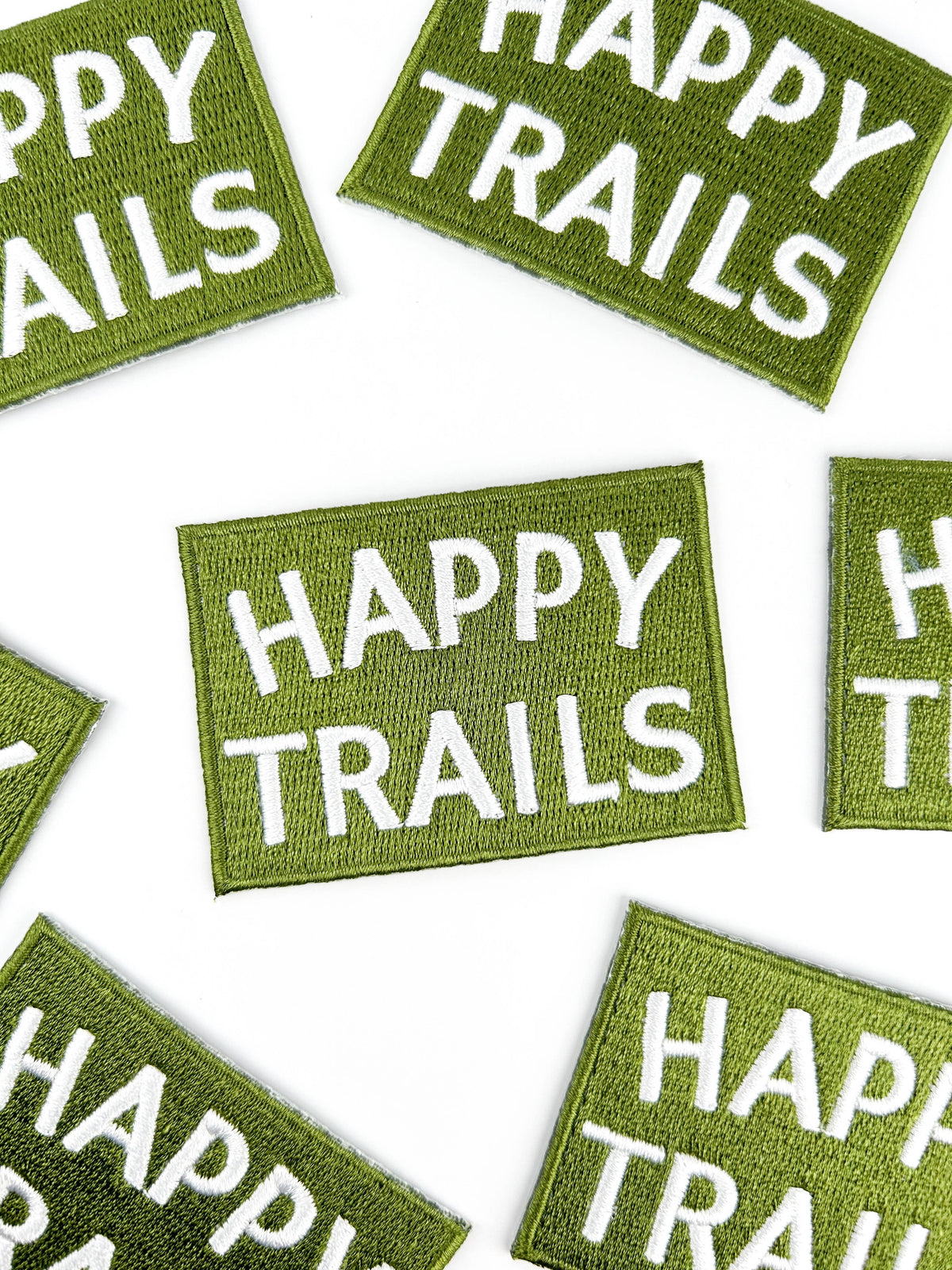 Happy Trails Embroidered Iron-On Patch Green and White