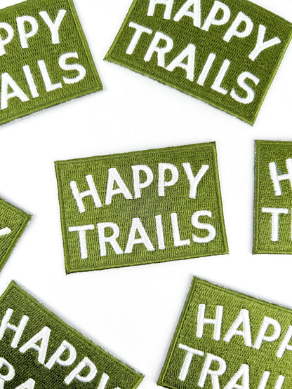 Happy Trails Embroidered Iron-On Patch Green and White