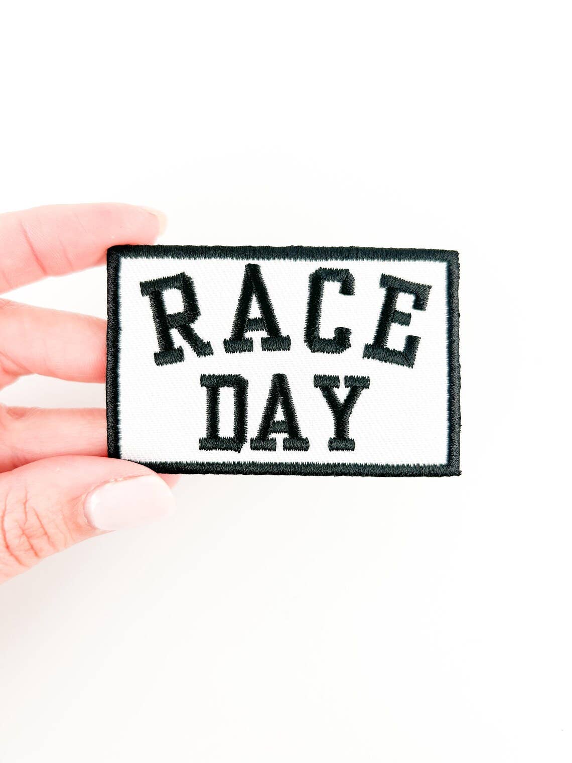 Race Day Embroidered Iron-On Patch  Car Race, Fundraiser, 5K