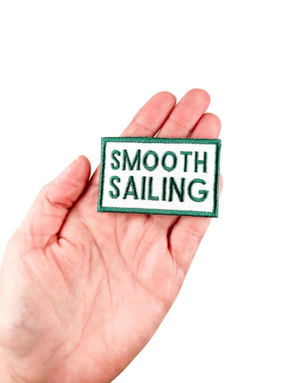 Green Smooth Sailing Embroidered Iron-On Patch Nautical