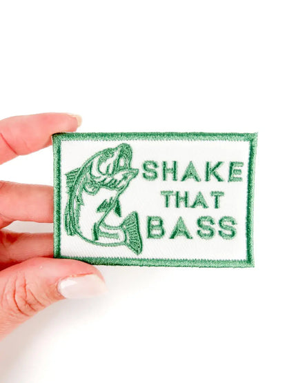 Shake That Bass Embroidered Iron-On Patch River Fishing