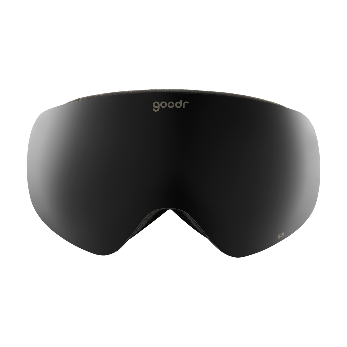 Goodr Beware of Shadow Ridge ski goggles in black, featuring a large dark lens and the goodr logo.