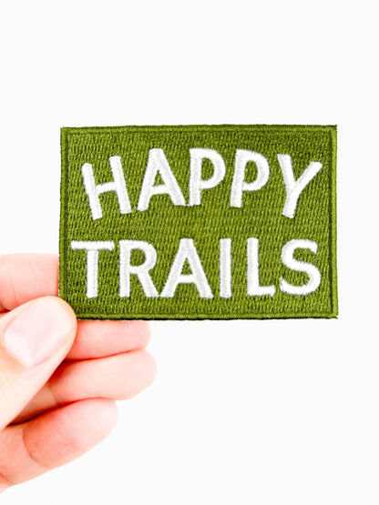 Happy Trails Embroidered Iron-On Patch Green and White