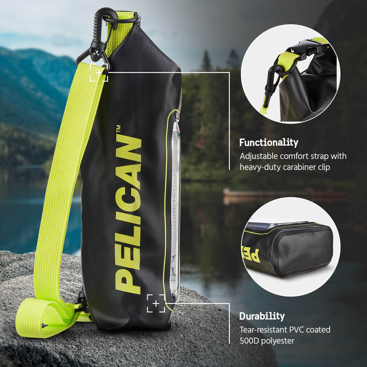 Pelican Marine Water Resistant 2L Dry Bag (Black/Yellow)