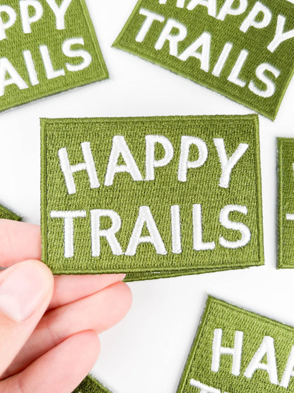 Happy Trails Embroidered Iron-On Patch Green and White