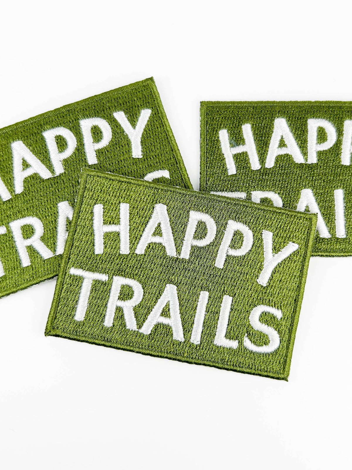 Happy Trails Embroidered Iron-On Patch Green and White