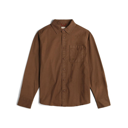 Topo Designs Men's Desert Shirt in brown, a long-sleeve button-up shirt with a chest pocket.