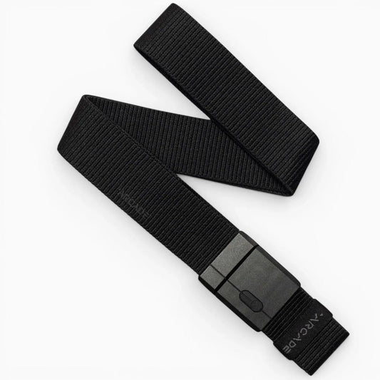 Black Aero Mag Stretch Belt by Arcade Belts, featuring a magnetic buckle and elastic fabric texture.