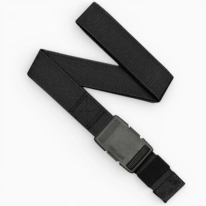Black Arcade Hardware Work Belt with a black buckle, laid out on a light background.