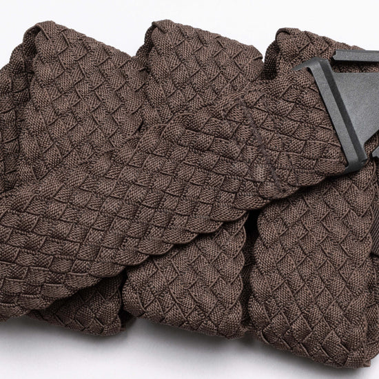 Arcade Belts Futureweave Stretch Belt in brown, featuring a tight woven texture and a black buckle.