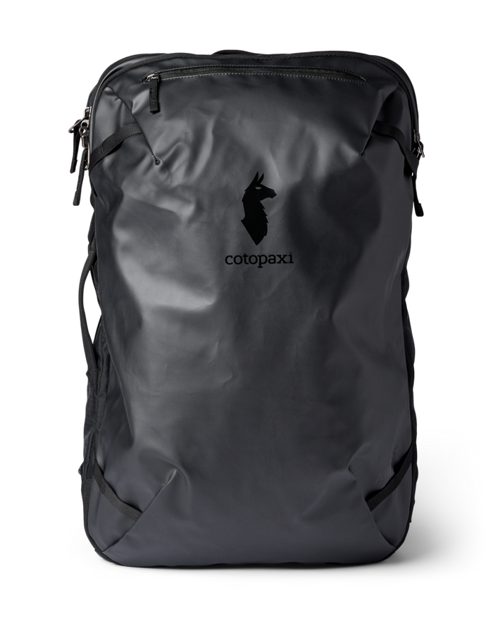 Cotopaxi Allpa 35L Travel Pack in black, a durable travel backpack with the Cotopaxi llama logo on the front.