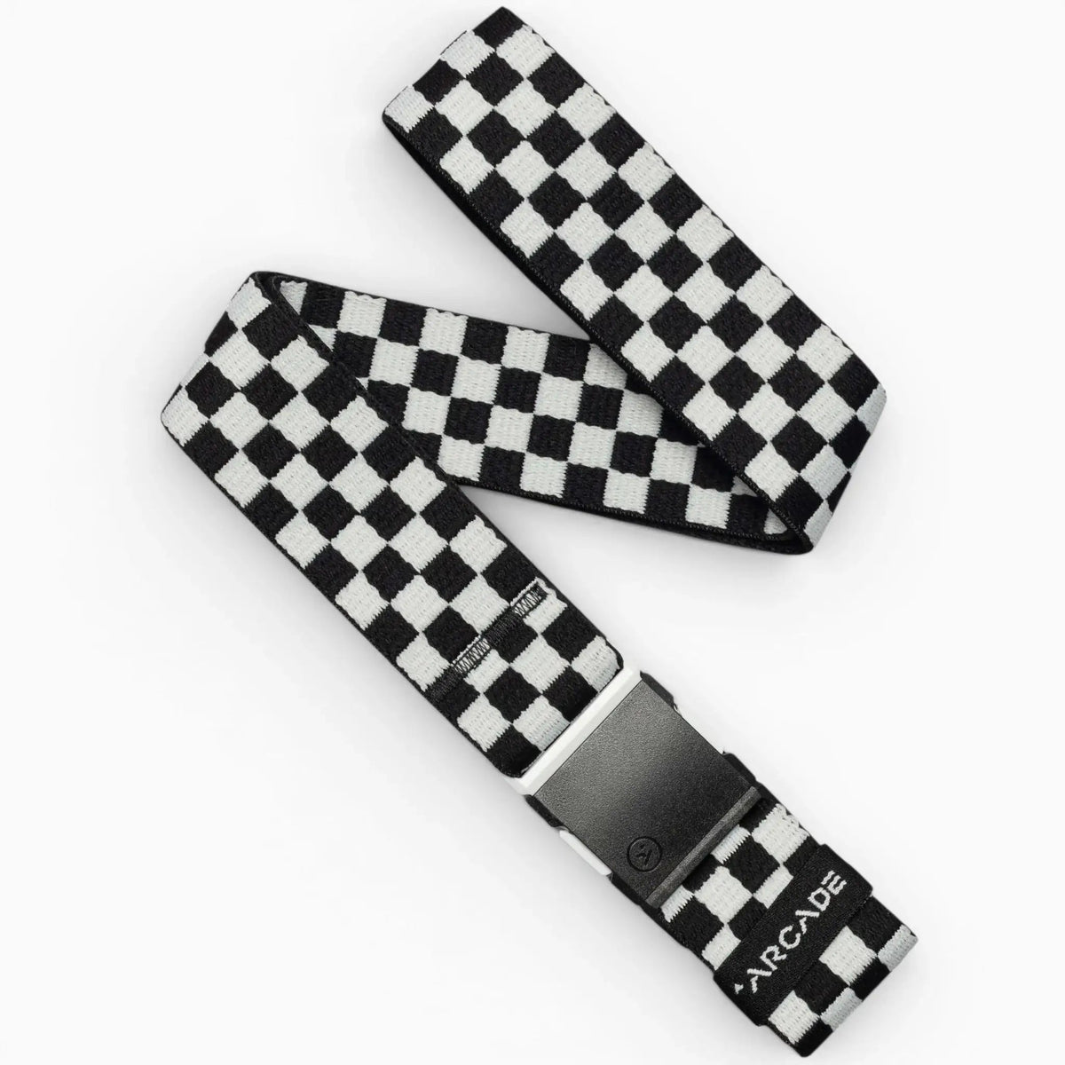 Arcade Belts Check Stretch Belt with black and white checkerboard pattern and black buckle