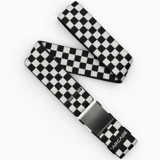 Arcade Belts Check Stretch Belt with black and white checkerboard pattern and black buckle
