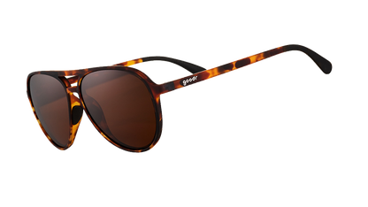 Amelia Earhart Ghosted Me goodr aviator sunglasses with tortoise shell frames and brown lenses.