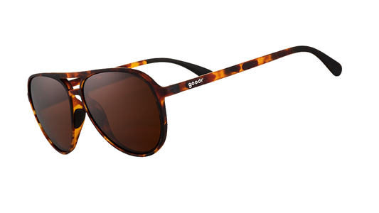 Amelia Earhart Ghosted Me goodr aviator sunglasses with tortoise shell frames and brown lenses.