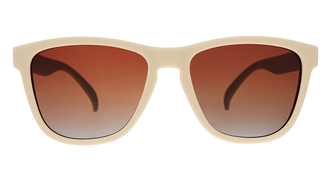 goodr Toasted Marshmallow Magic sunglasses with beige frames and brown gradient lenses