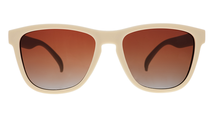 goodr Toasted Marshmallow Magic sunglasses with beige frames and brown gradient lenses