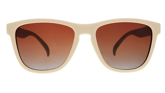 goodr Toasted Marshmallow Magic sunglasses with beige frames and brown gradient lenses