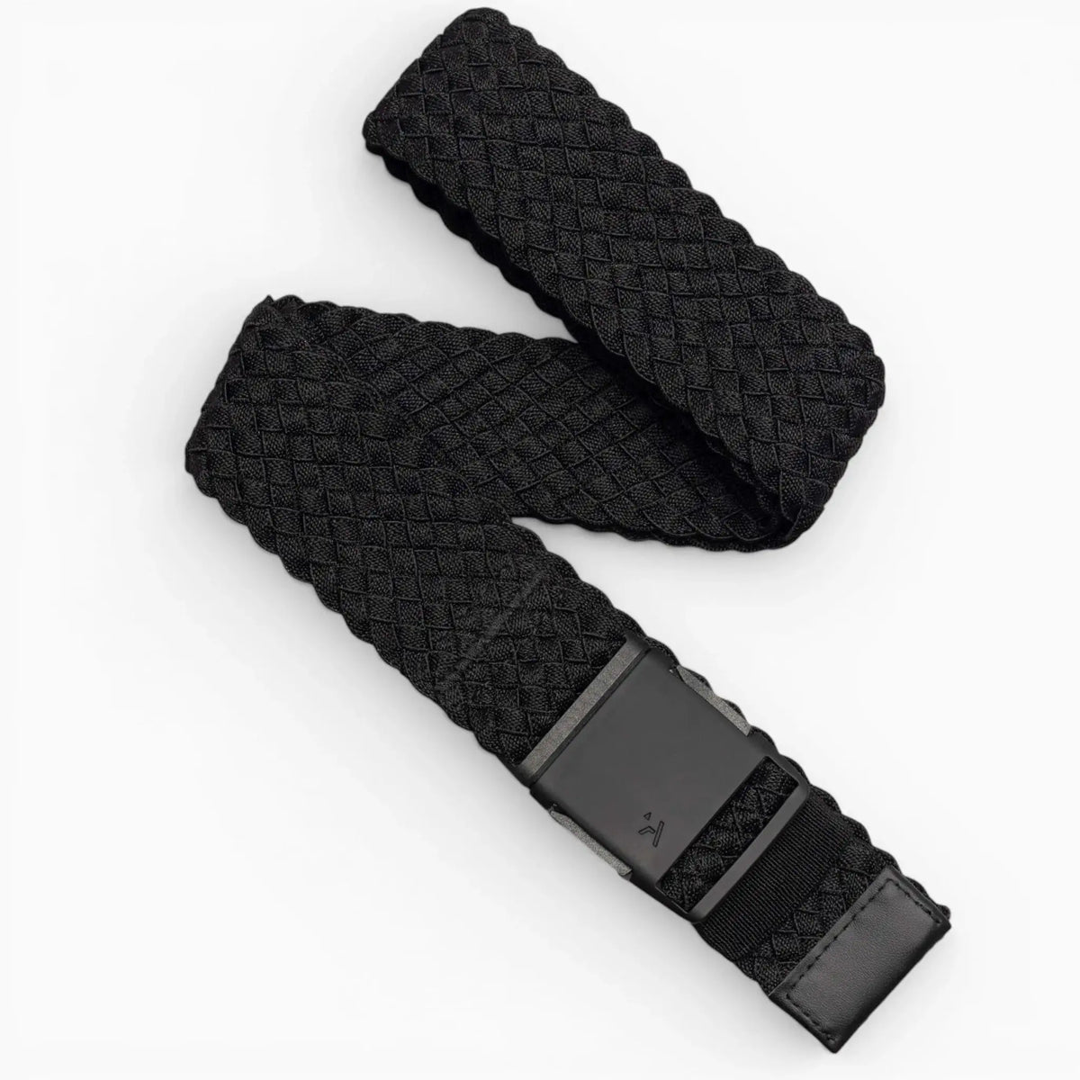 Black Arcade Belts Futureweave Stretch Belt, featuring a unique woven texture and matte black buckle with a small logo.