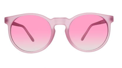 goodr Mauve Mood Board sunglasses with matte pink frames and pink gradient lenses on a black background.