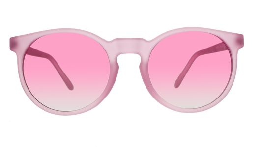 goodr Mauve Mood Board sunglasses with matte pink frames and pink gradient lenses on a black background.