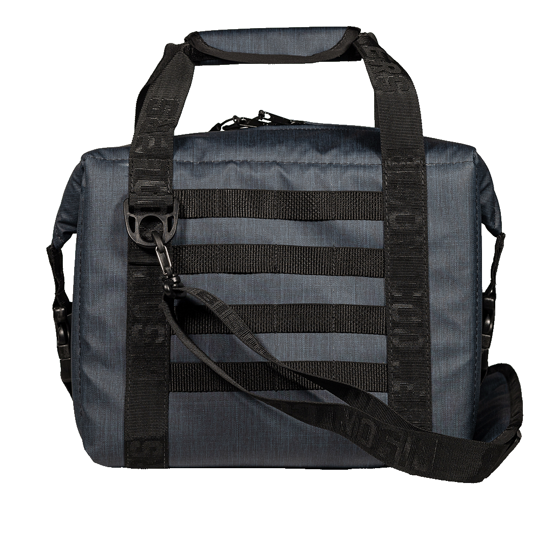 Bison Coolers 12-Can Hayden SoftPak. Charcoal soft cooler bag with black webbing, top handle, and shoulder strap.