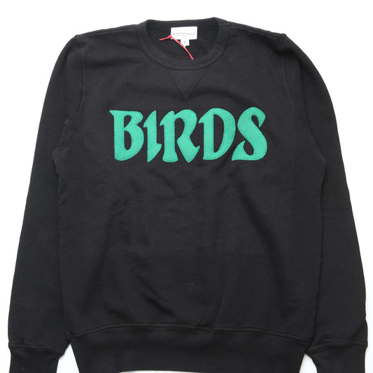 Lightweight Cotton Sweatshirt from Boathouse, black with a green 'BIRDS' graphic on the front.