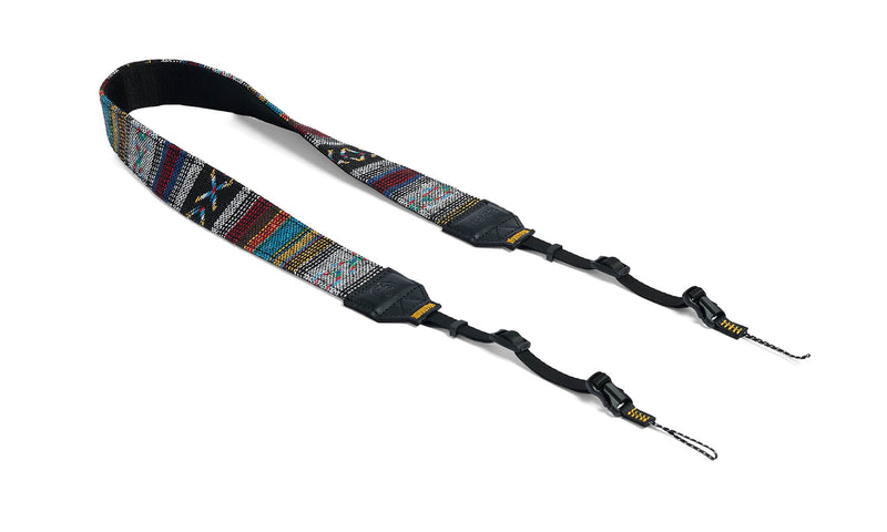 NocLoc Woven Tapestry Neck Strap by Nocs Provisions, with colorful patterned design and black leather ends.