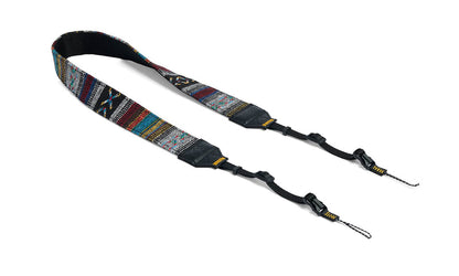 NocLoc Woven Tapestry Neck Strap by Nocs Provisions, with colorful patterned design and black leather ends.