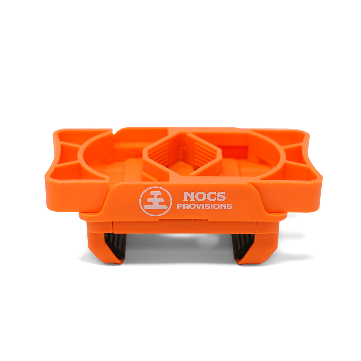 Nocs Provisions Photo Rig Smartphone Adapter, a bright orange phone mount with brand logo, designed for photography.