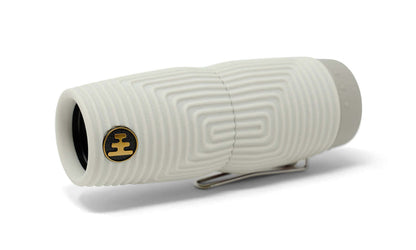 Nocs Provisions Zero Tube 10x25 Waterproof Monocular in white with a textured finish, gold logo, and clip.