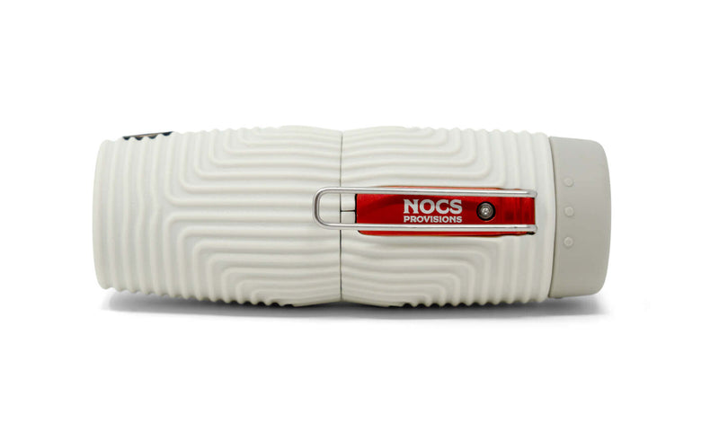 White Nocs Provisions Zero Tube 10x25 Waterproof Monocular with textured body and red NOCS PROVISIONS band.